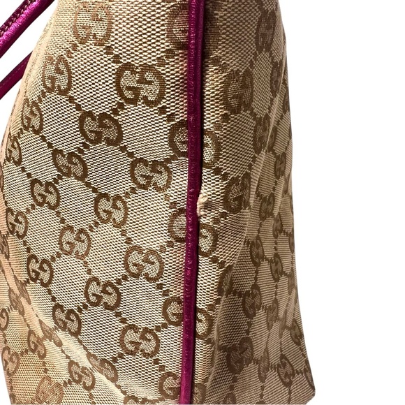 Gucci GG Monogram Tote Pink Leather Trim - Picture 12 of 15